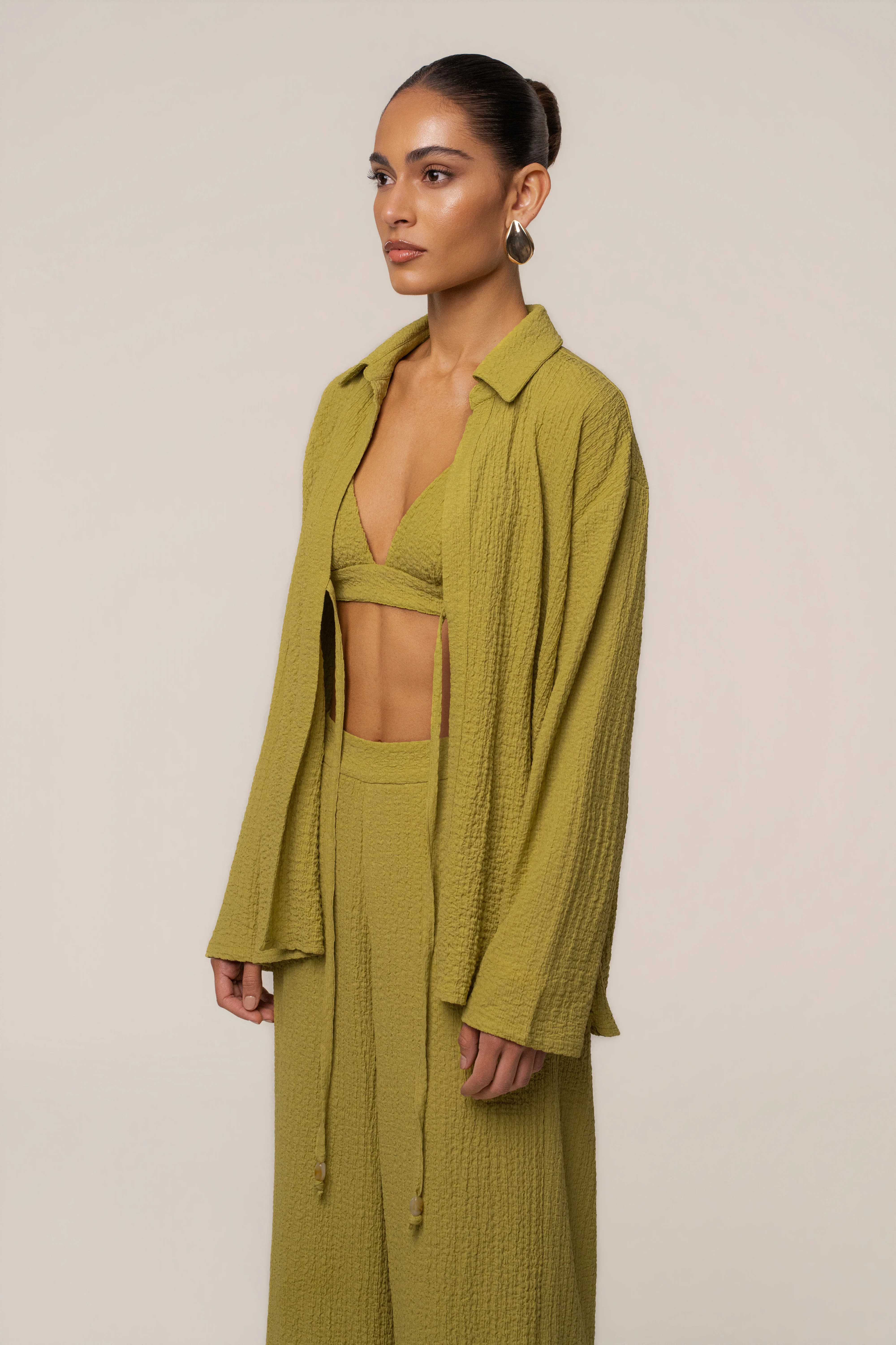 Lime Unwind Tie-Front Blouse