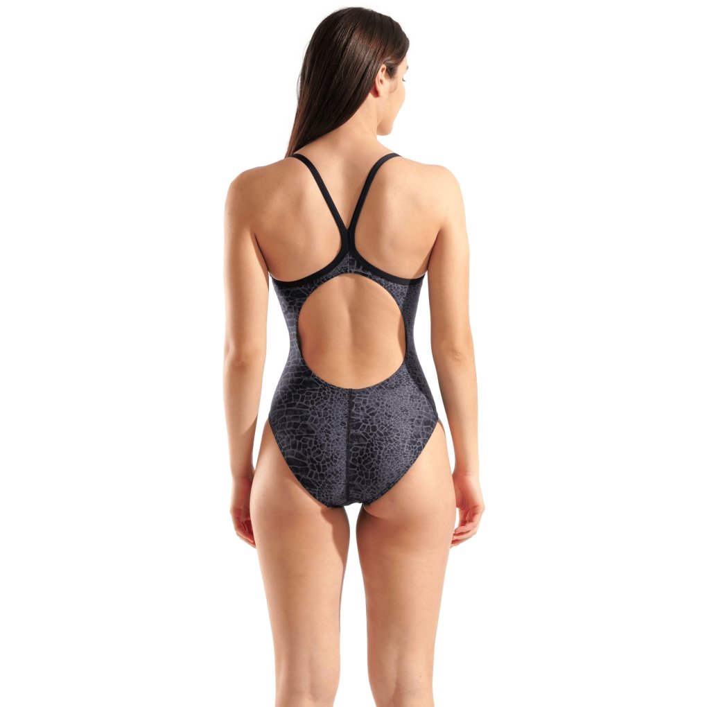 arena Performance Snakeskin Lightdrop Back Swimsuit Women - Black-Team Black