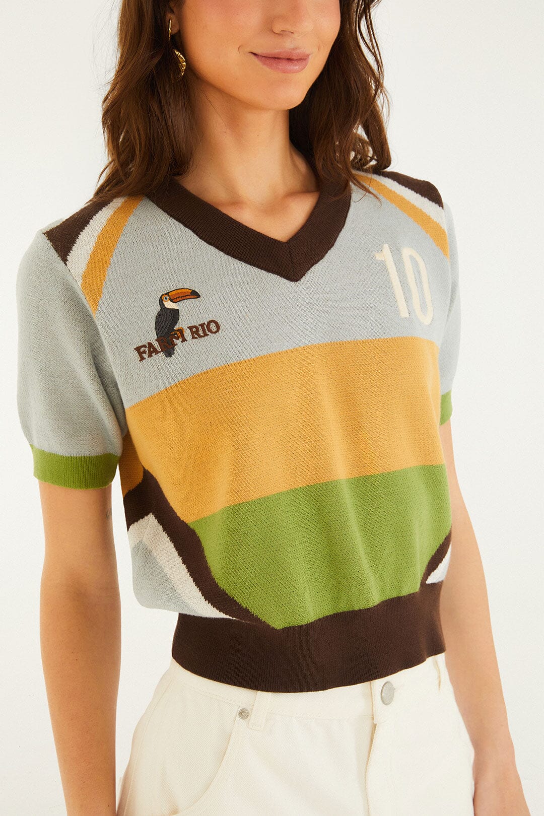 Multicolor Toucan Short Sleeve Knit Top