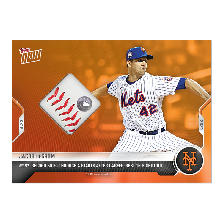 Game-Used Ball Relic # to 5 - Jacob deGrom - 2021 MLB TOPPS NOW® Card 117C