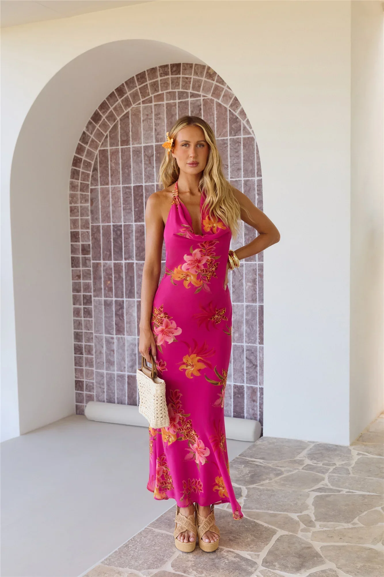 Starlit Island Halter Maxi Dress Pink