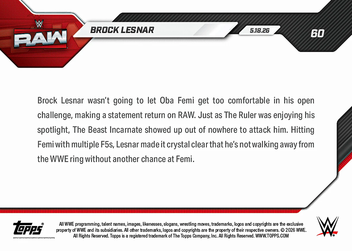 Brock Lesnar - 2026 WWE Topps NOW® - Card 60 - PR: 983