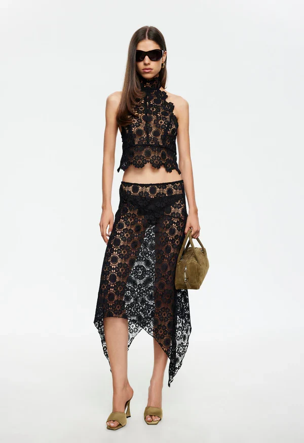 Lioness Black Lace Halter Top - Sheer Backless Going Out Top