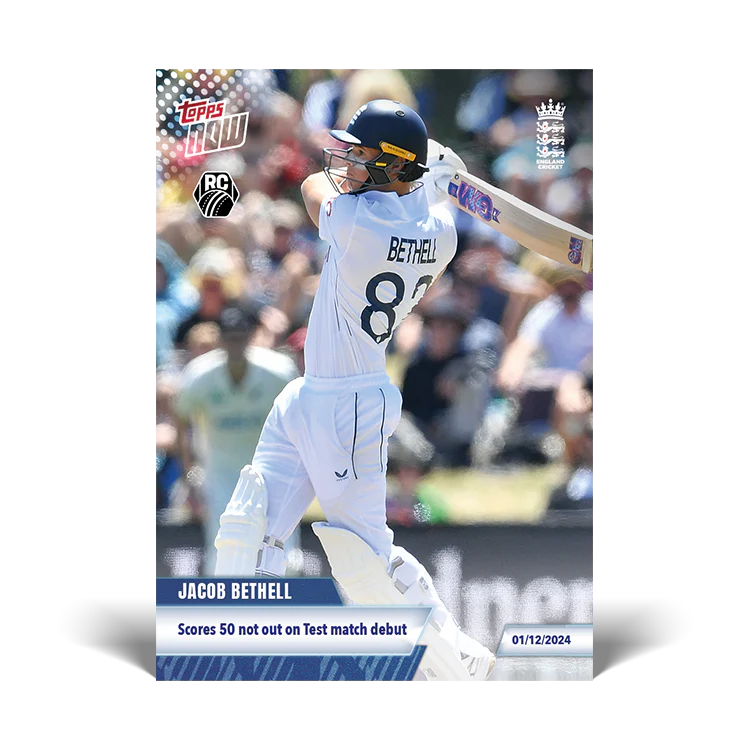 Jacob Bethell (ROOKIE) - Scores 50 not out on Test match debut - 23/24 ECB Topps NOW® Card 48