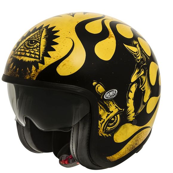 Casque jet Premier VINTAGE - BD 12 - BLACK MAT - Noir / JauneRef : PE0225
