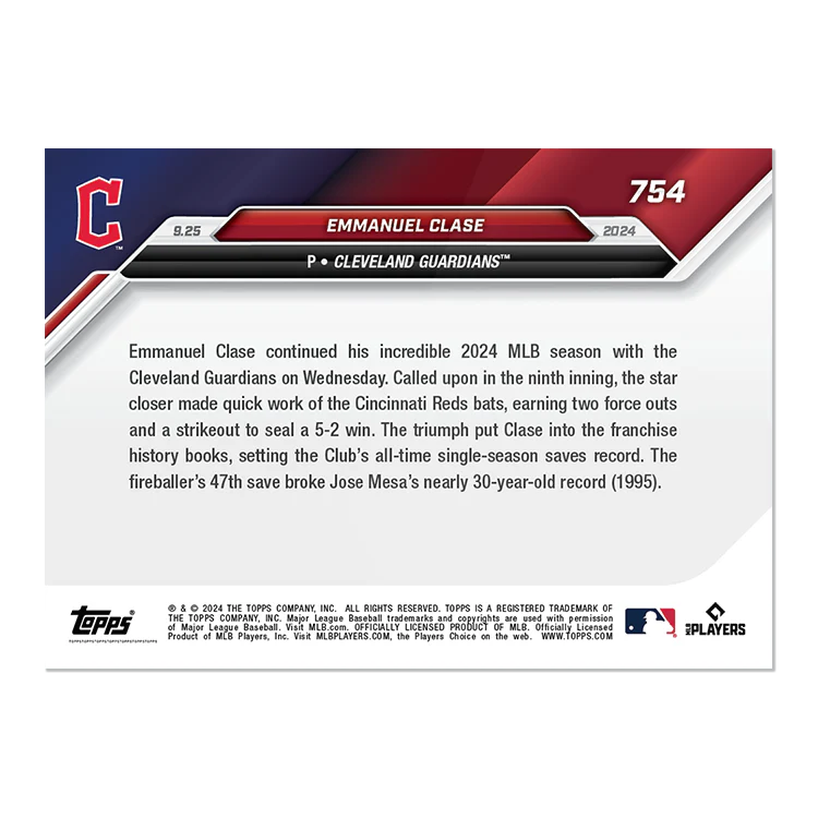Emmanuel Clase - 2024 MLB TOPPS NOW® Card 754