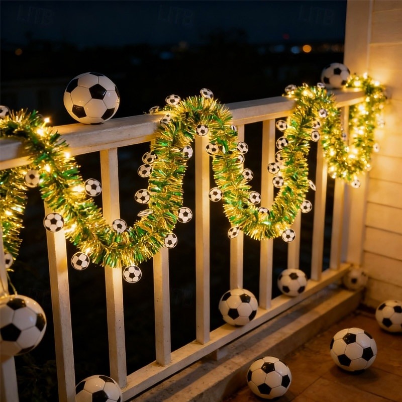 World Soccer Football Rattan LED String Lights 3m 20LEDs Bar Mall Restaurant Event Scene Decoration Battery Powered Home Garden Party Decoration