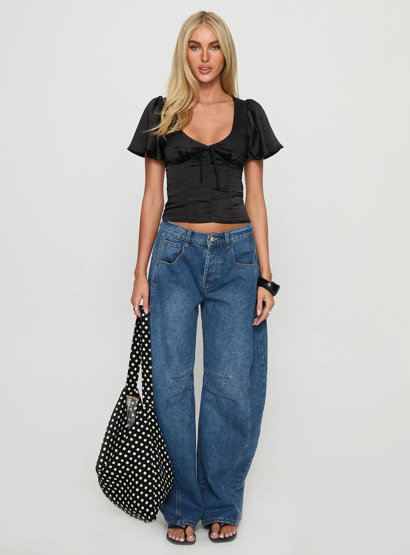 Sun Will Rise Tie Detail Top Black