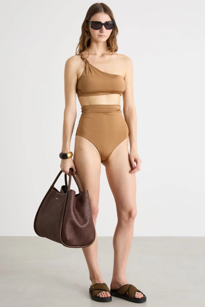 Lustrous jersey bikini culottes - CAMEL