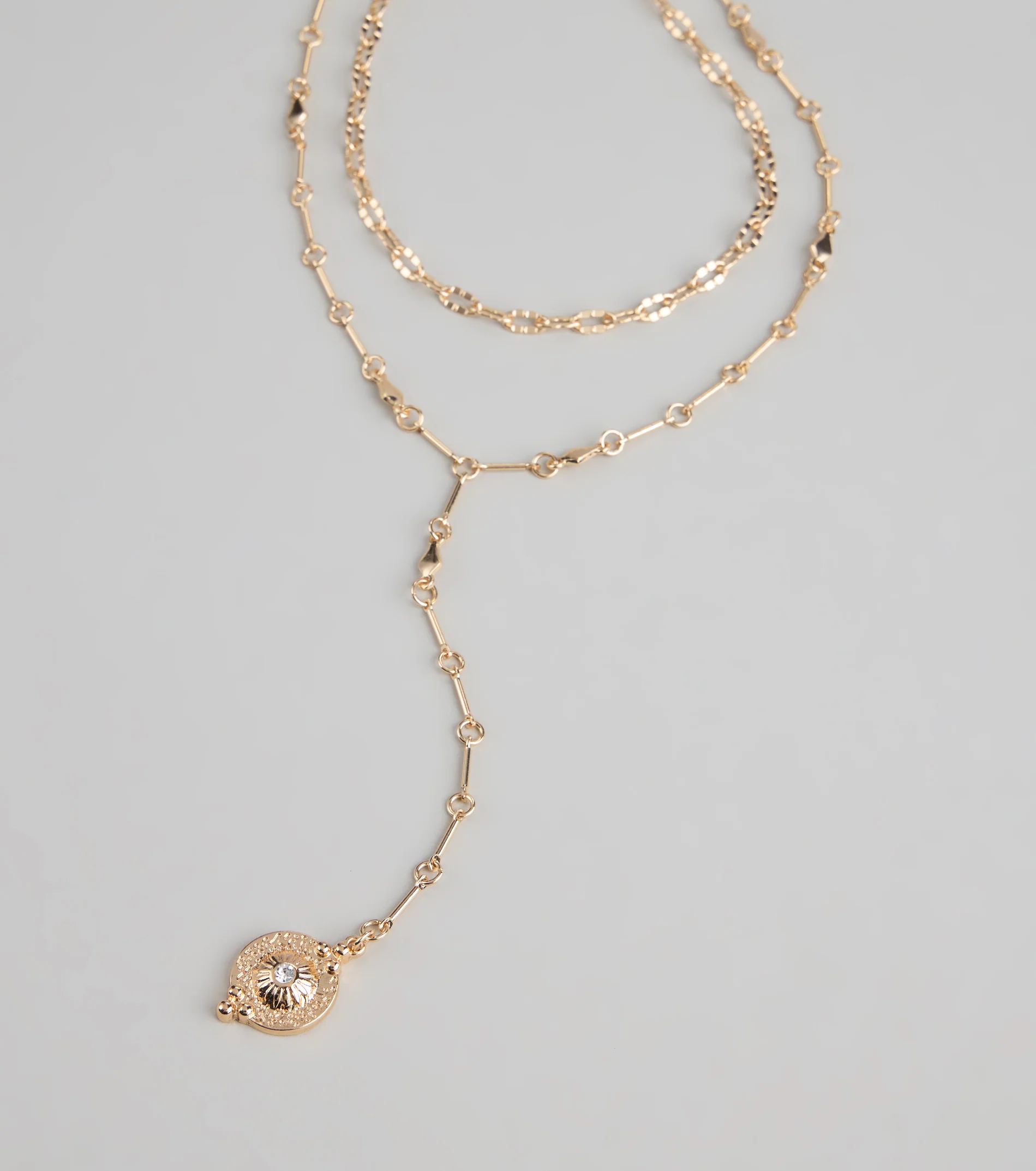 Polished Glow Layered Lariat Pendant Necklace