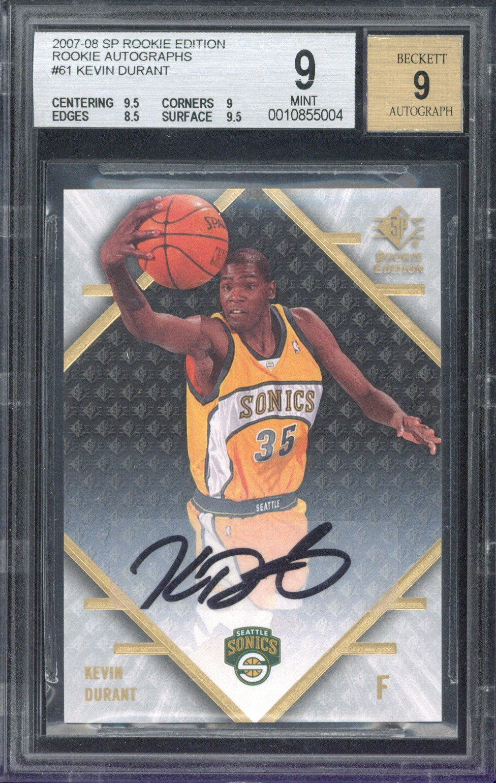 2007-08 SP Rookie Edition Kevin Durant Rookie Autographs #61 BGS 9 AUTO 9