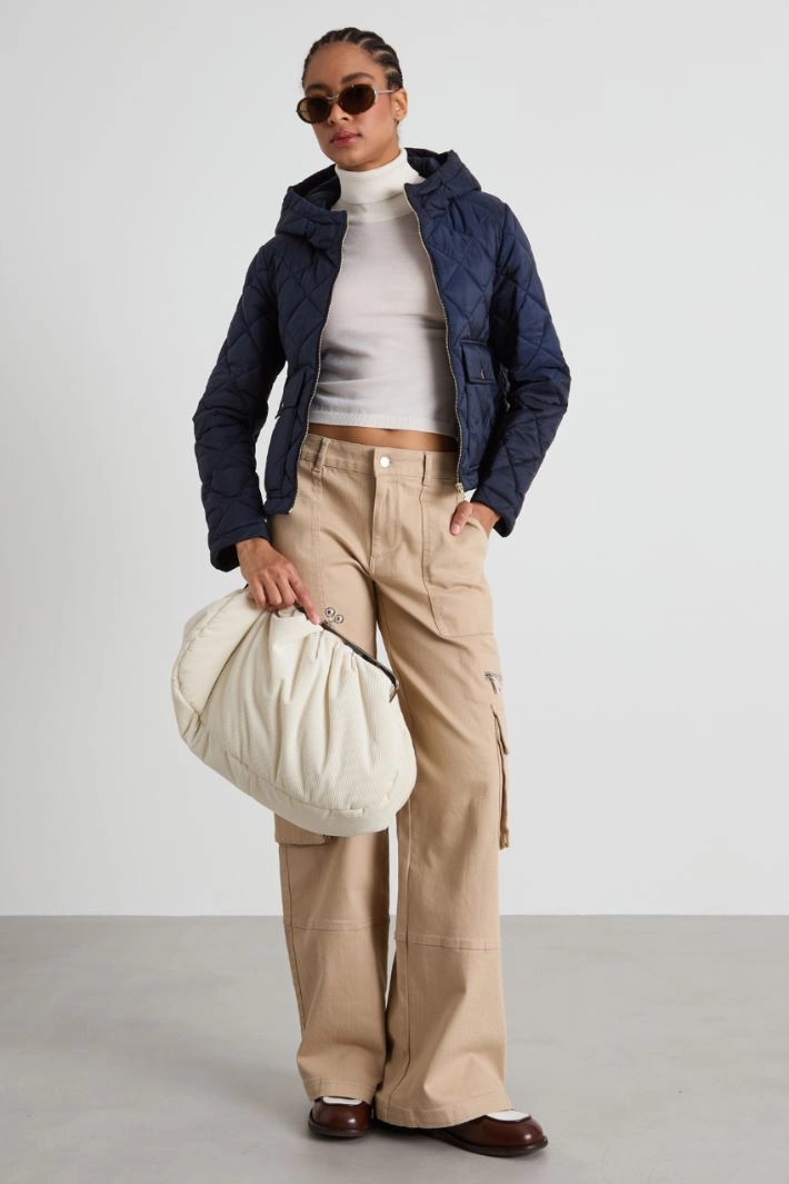 Padded coat with hood - DARK BLUE