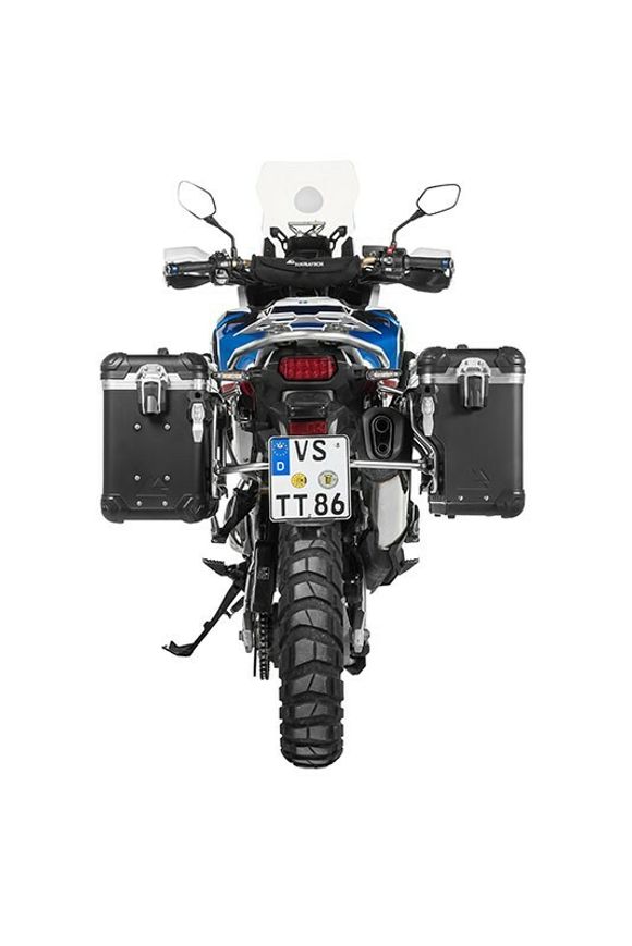 Touratech ZEGA Evo X suitcase With 38/38 offset - Gray support included - Black anodizedRef: Trt01095A / 01-402-7017-0