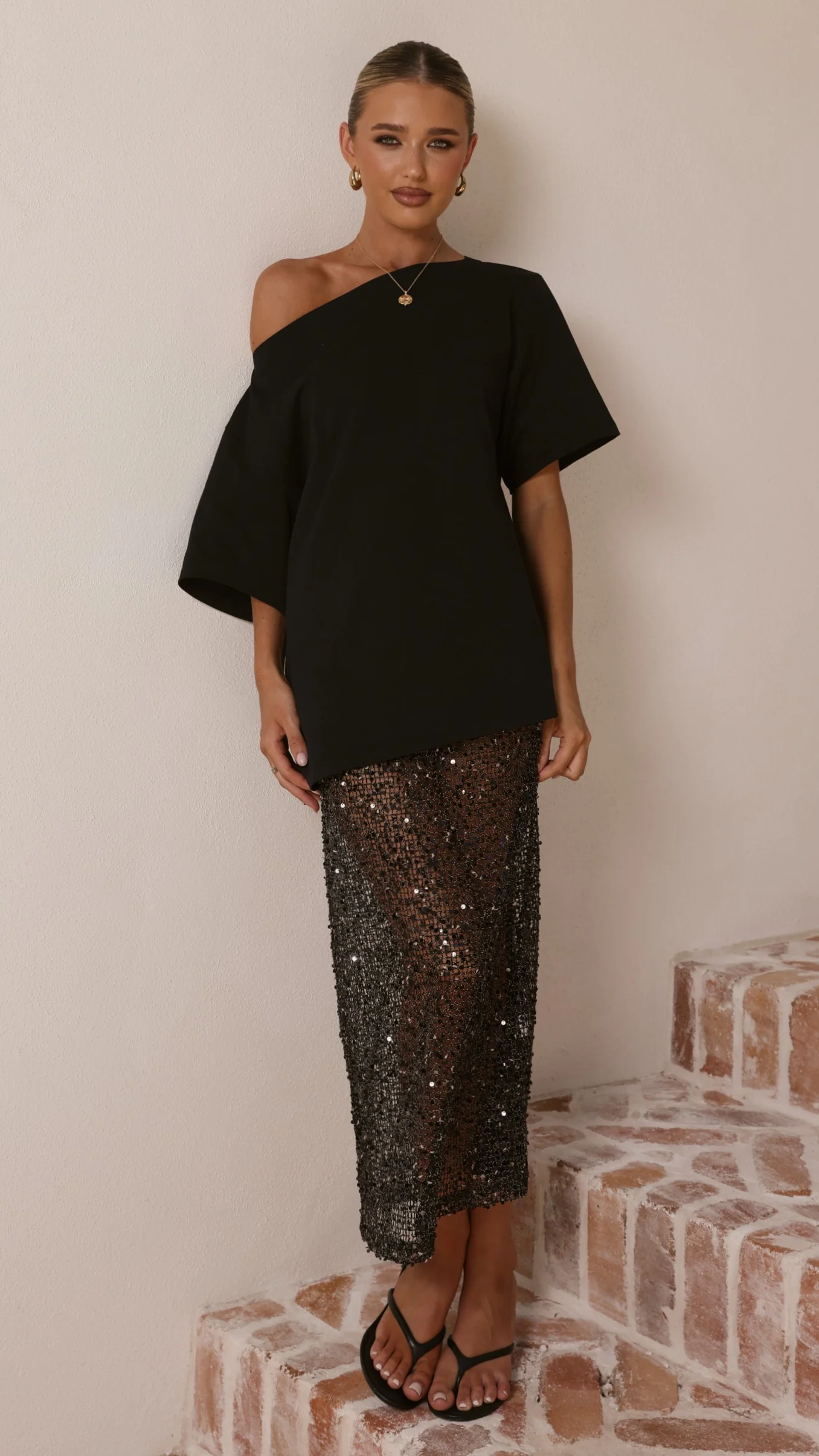 Verlo Sequins Maxi Skirt - Black