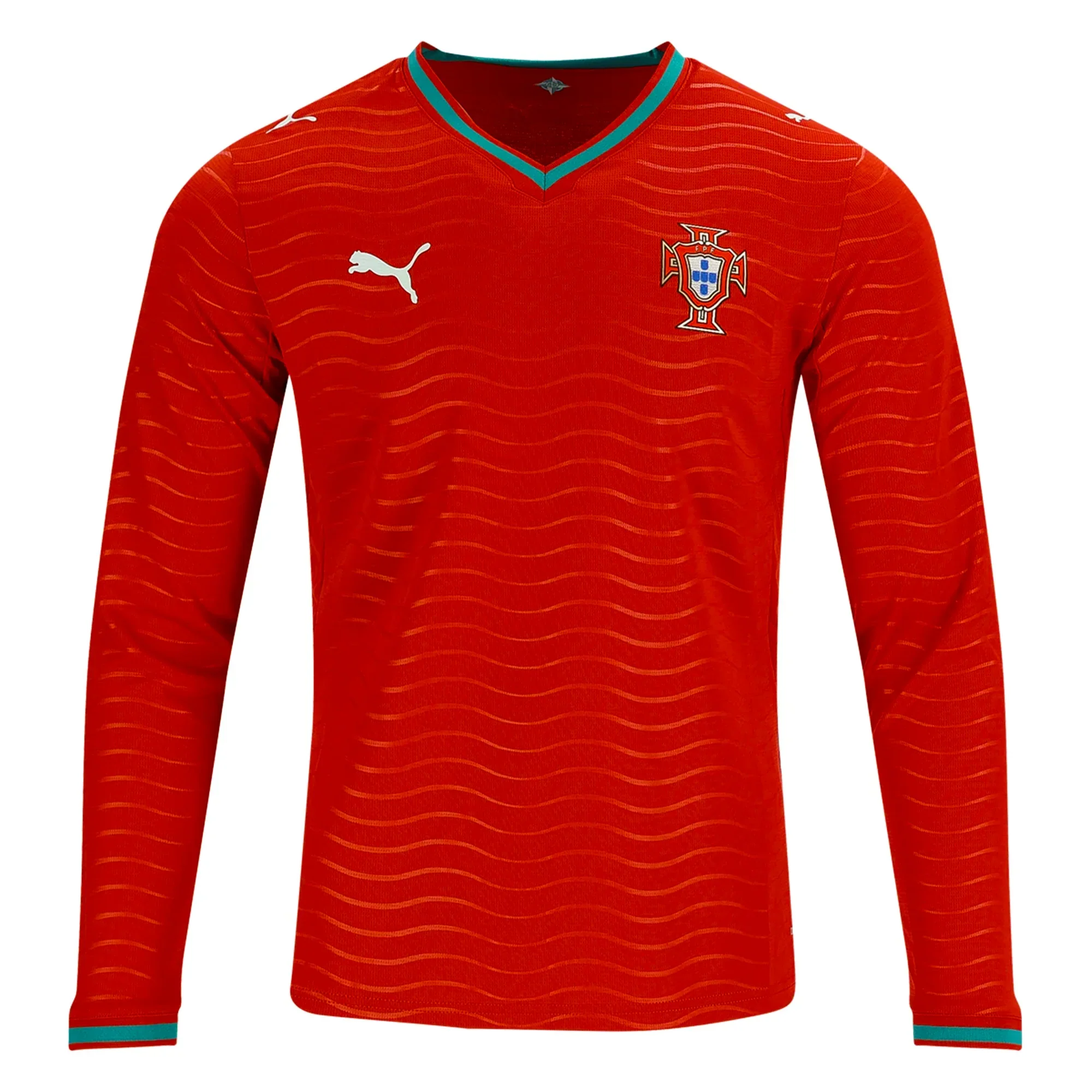 Men's Portugal Long Sleeve Home World Cup 2026 Jersey (Club Red/Green Lagoon)