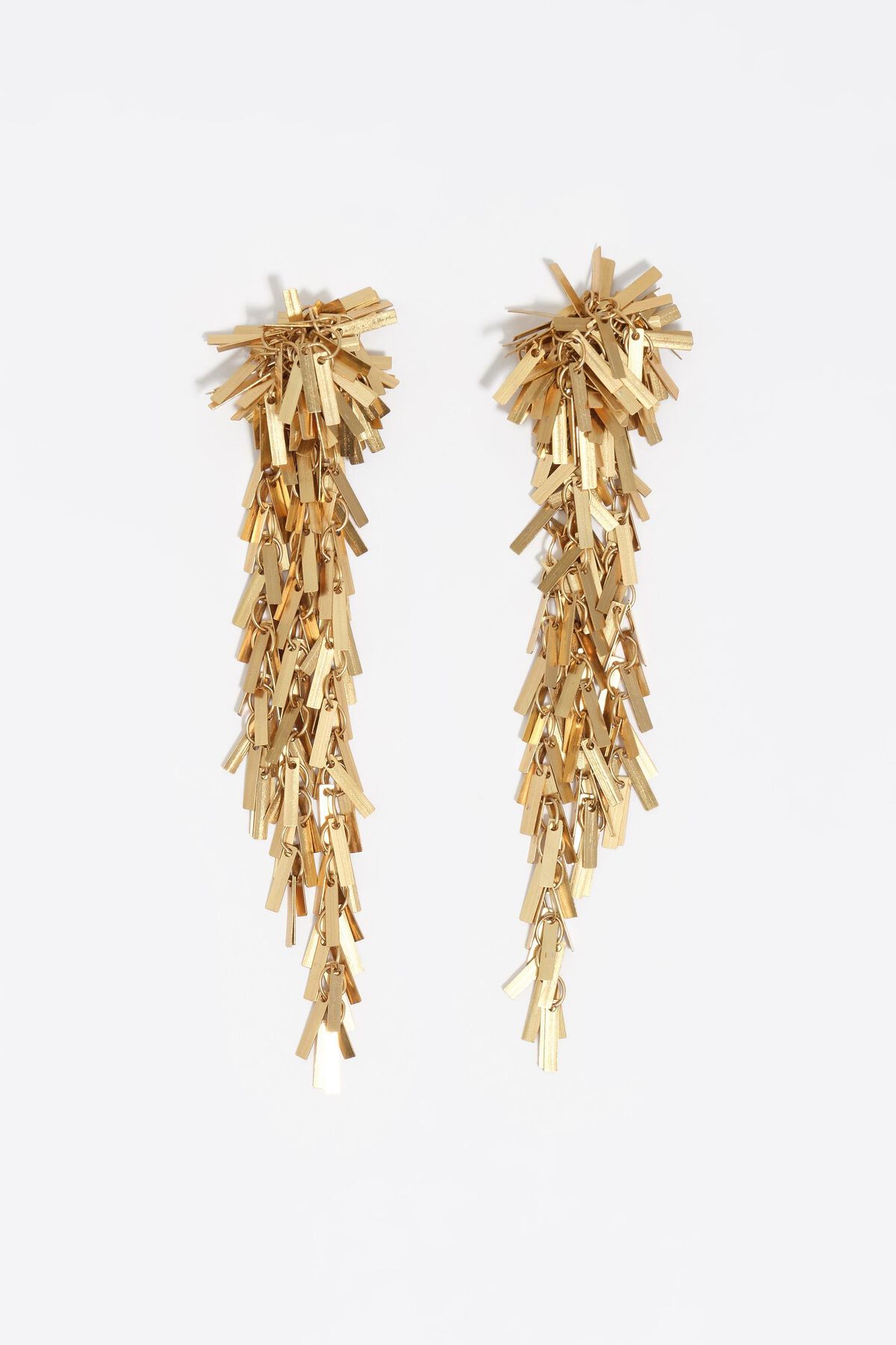 Aged gold metal chain earrings with fringe