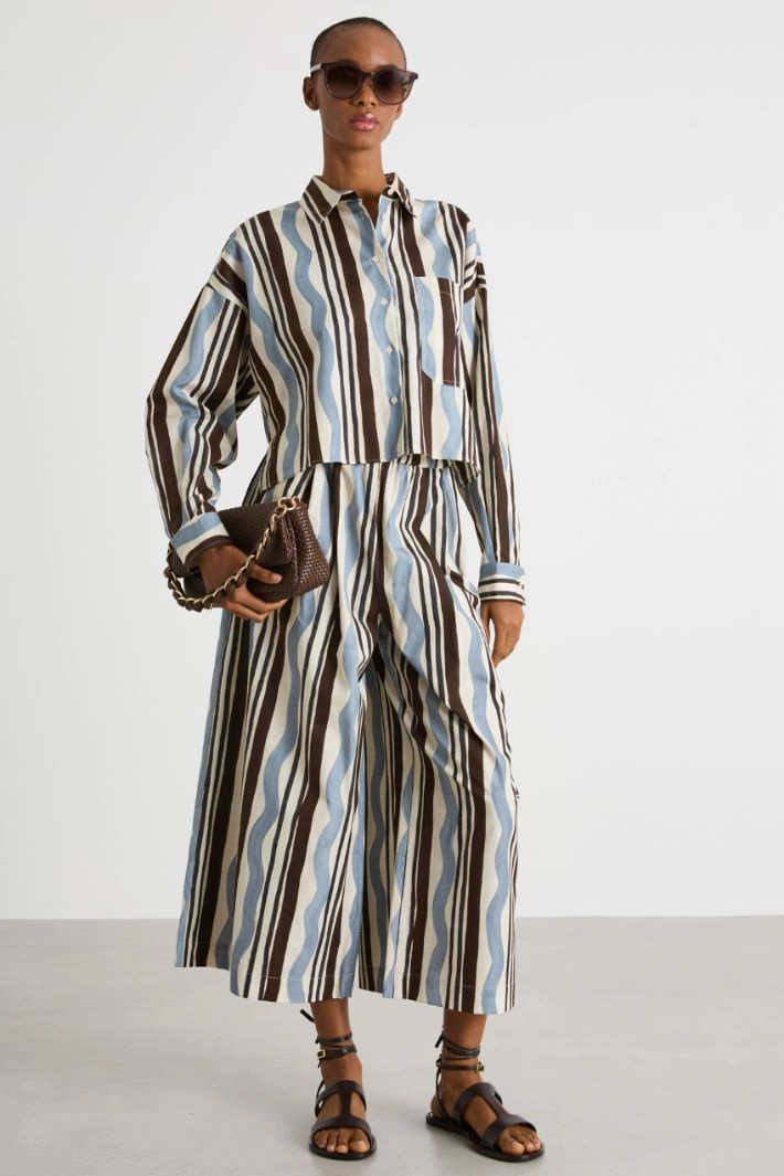 Asymmetric printed shirt - BROWN LIGHT BLUE