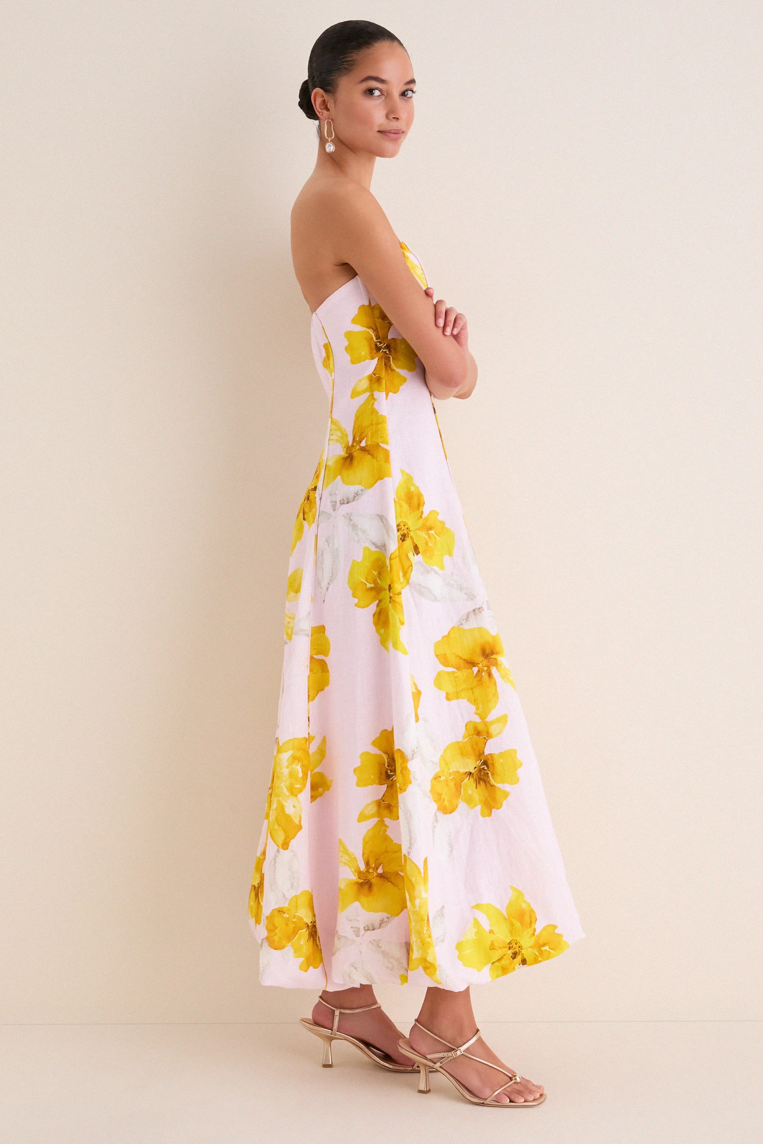 Pink and Yellow Francine Strapless Maxi Dress
