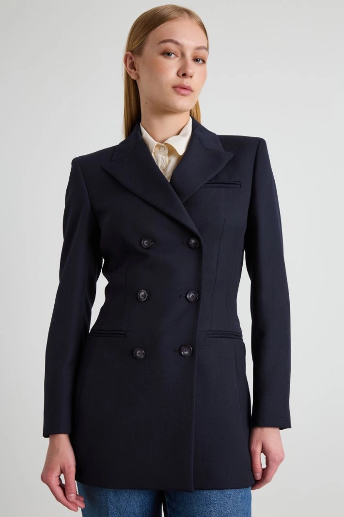 Slim-fit double-breasted blazer - DARK BLUE