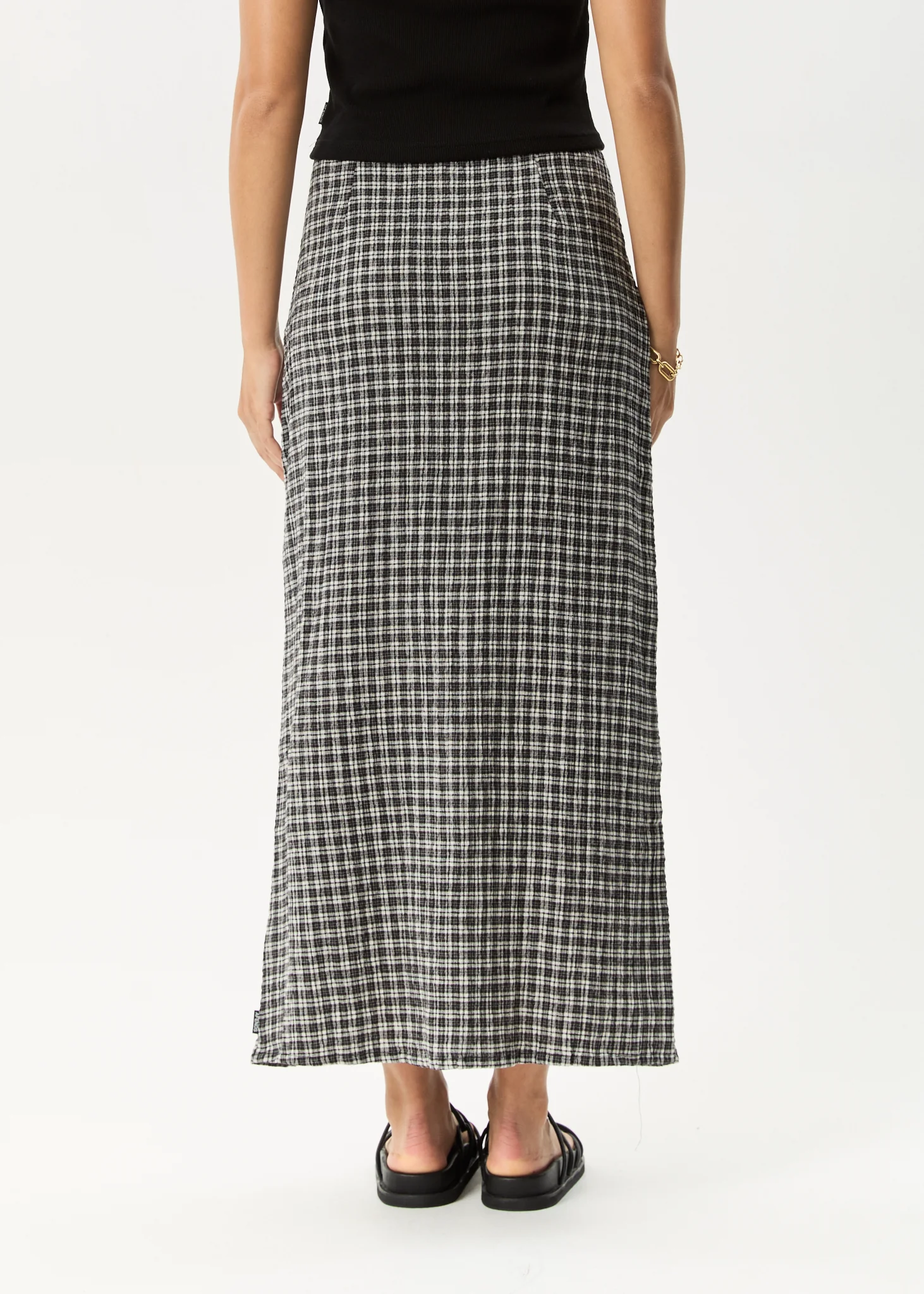 AFENDS Womens Lita - Seersucker Maxi Skirt - Asta Steel Check