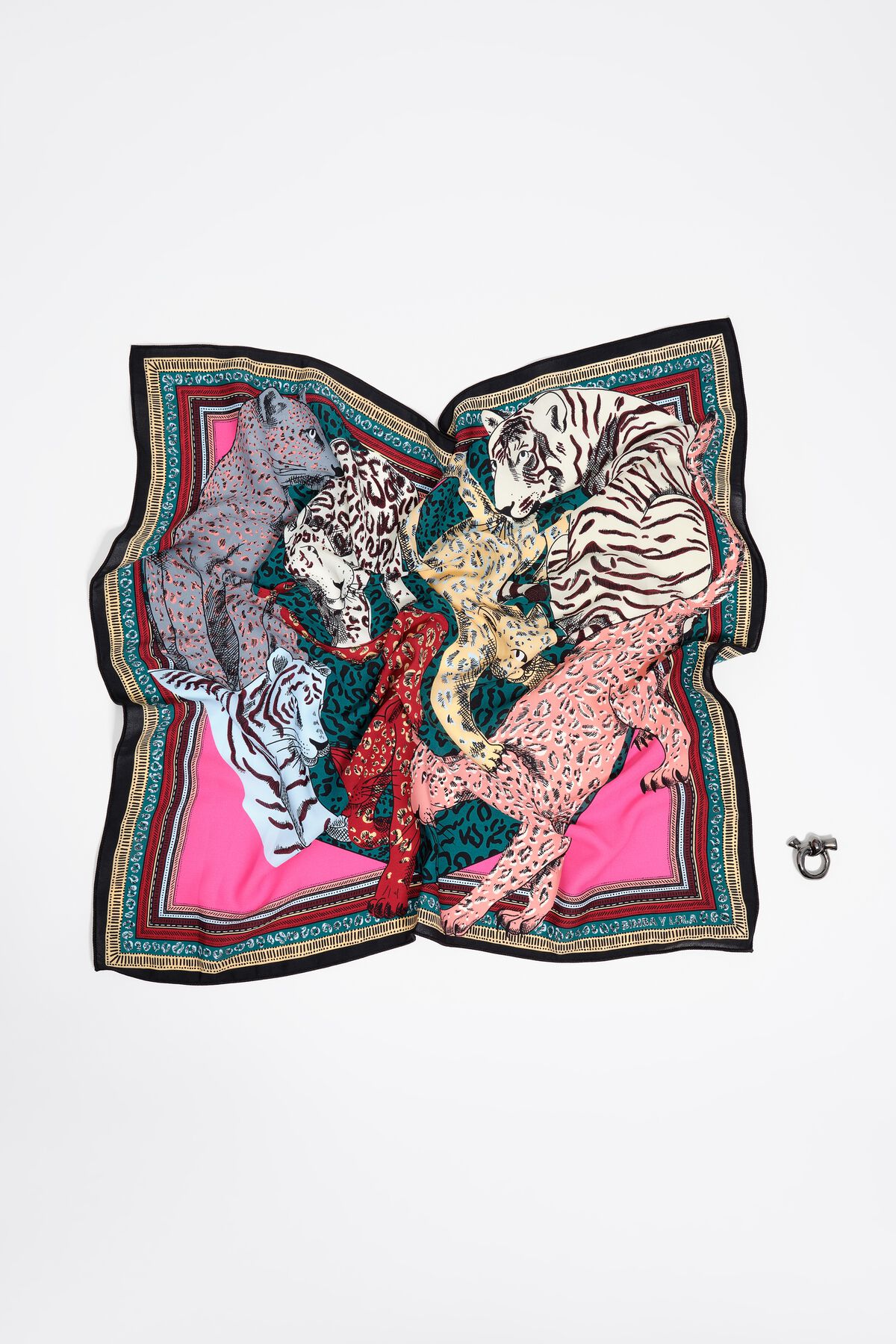 Aquamarine cats, heart and borders scarf charm