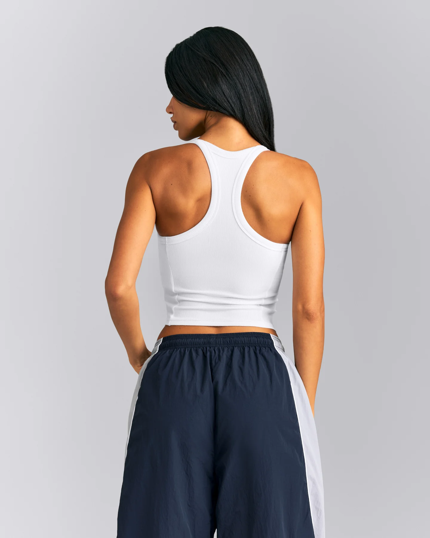 Mellow™ Rib Racer Back Mid Vest with Built in Bra Shelf | White