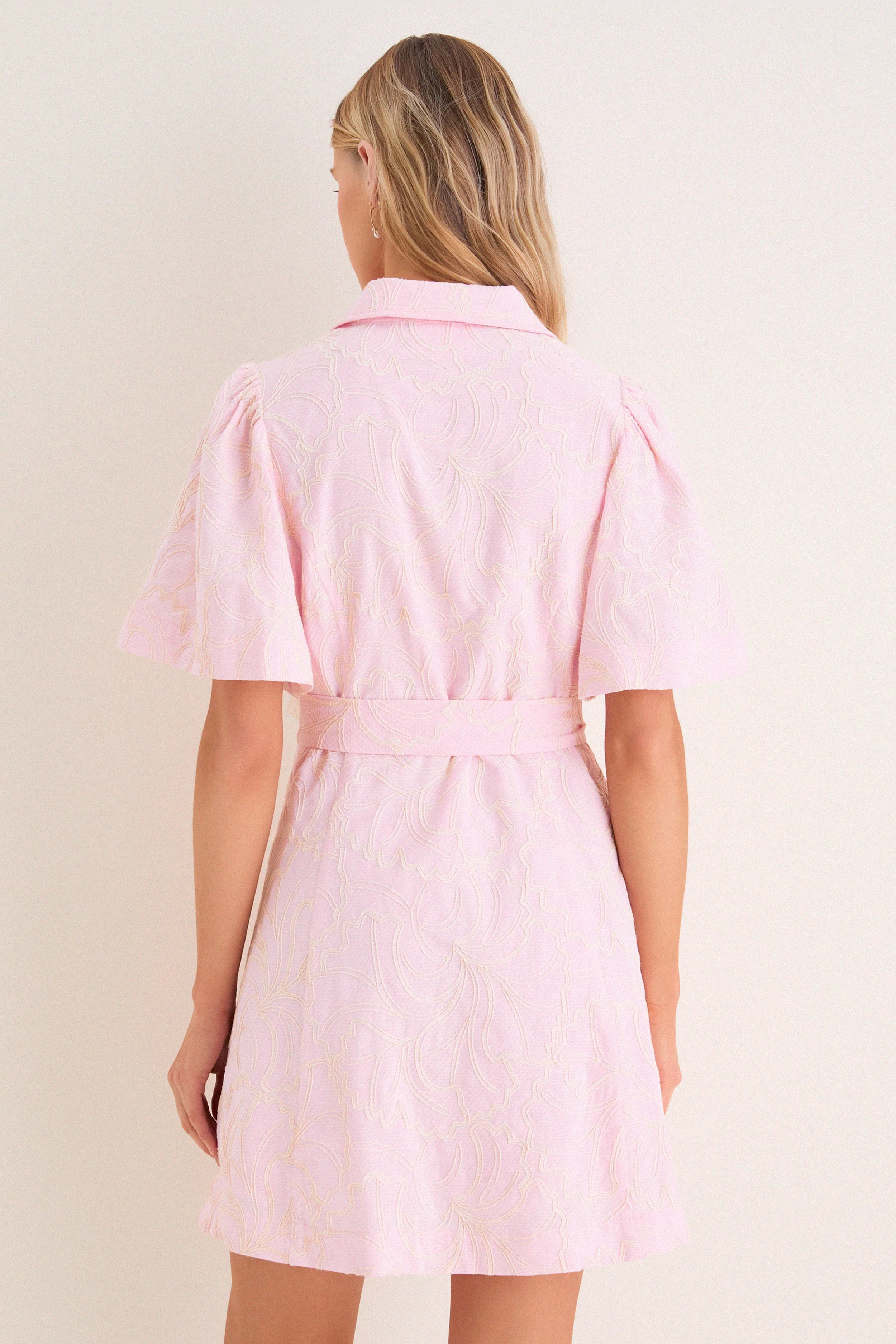 Light Pink Embroidered Gingko Leaf Peppa Mini Dress