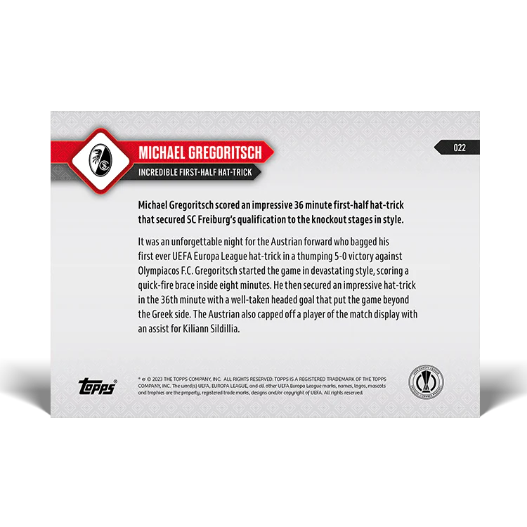 Topps UK - Michael Gregoritsch - SC Freiburg - UEL TOPPS NOW® Card #22