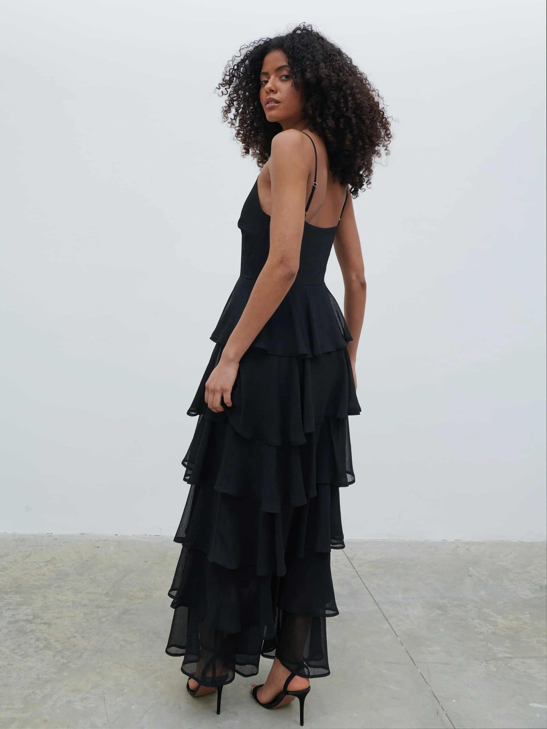 Lissy Ruffle Textured Maxi Dress - Black