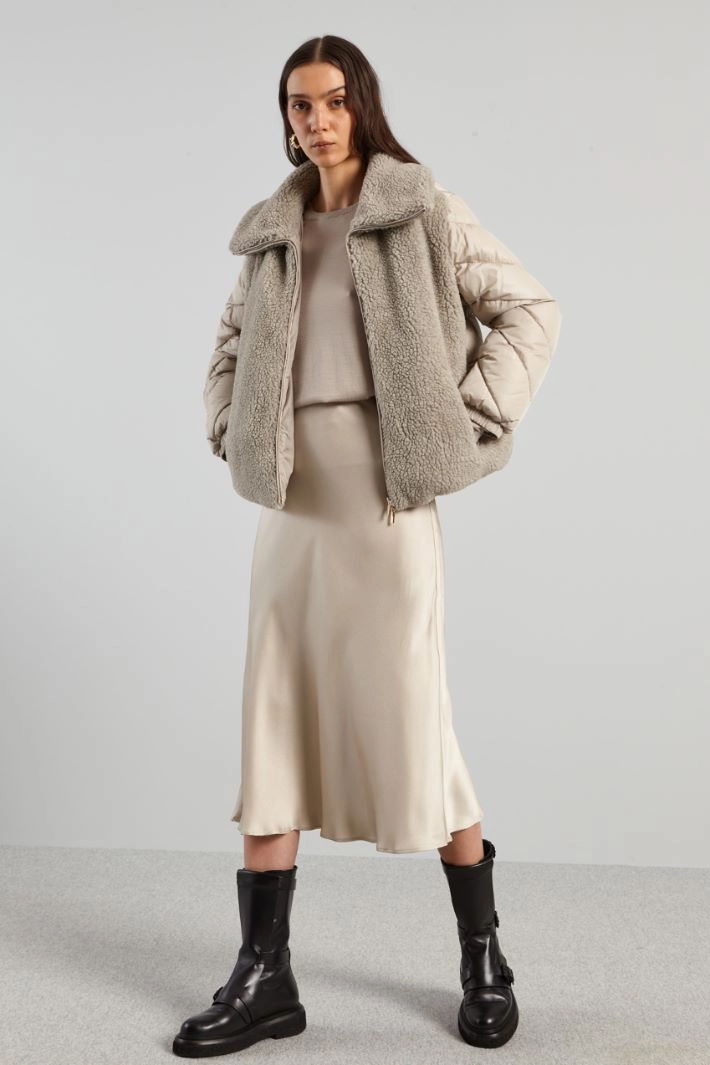 Plush-effect padded  jacket - GREY BEIGE
