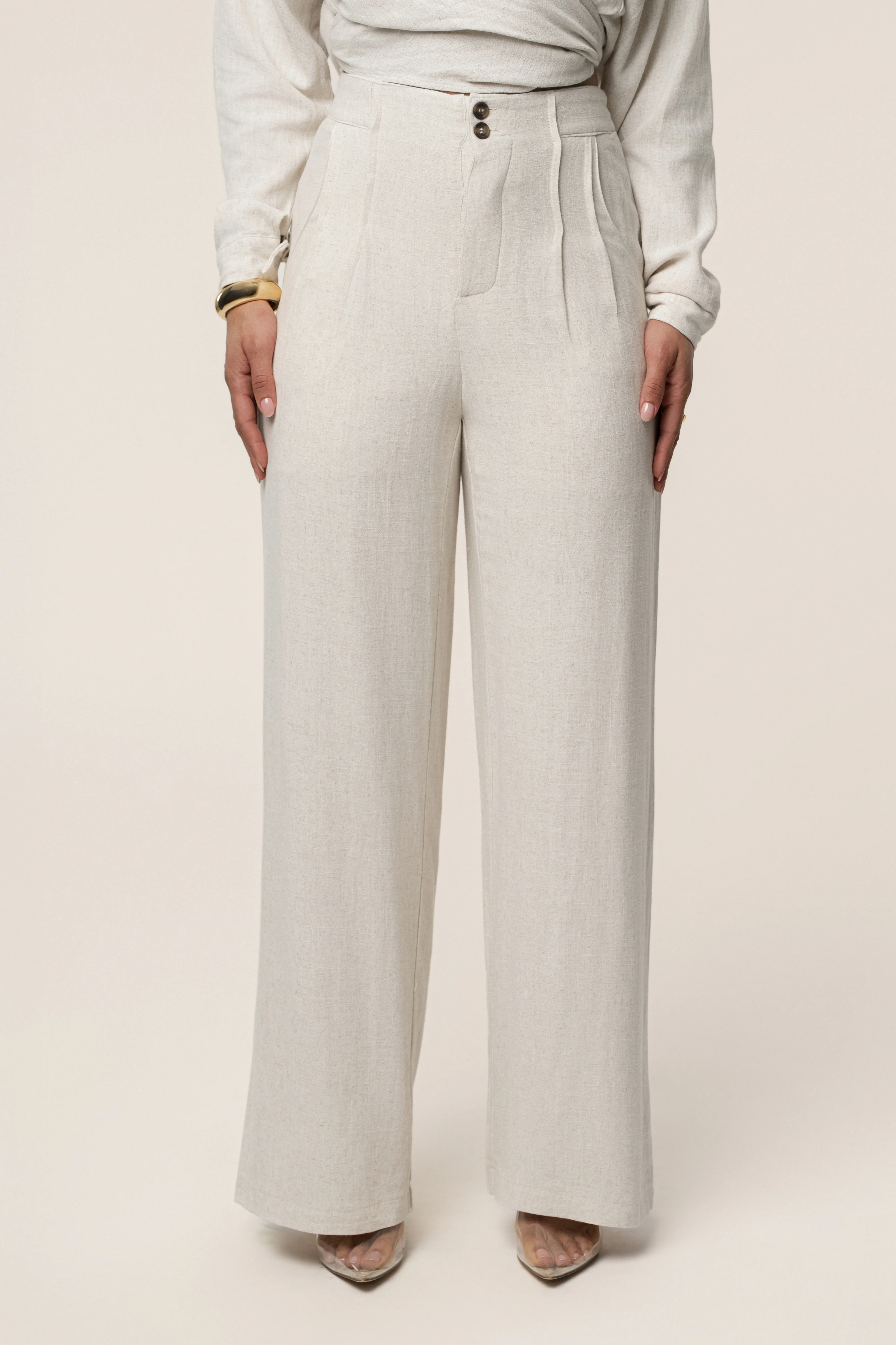 Beige Thea Linen Pants