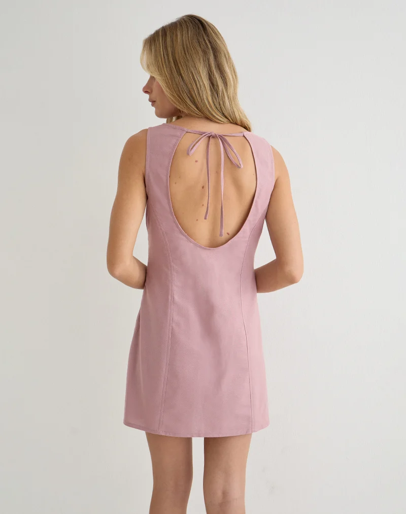 Ayana Backless Mini Dress in Linen Dusty Rose