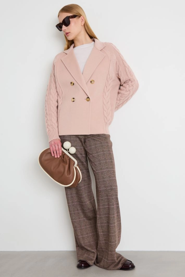 Pea coat with knitted inserts - LIGHT PINK