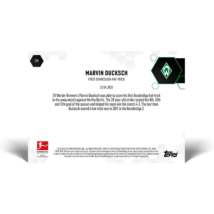 Topps UK - First Bundesliga Hattrick- Bundesliga TOPPS NOW® Card #186