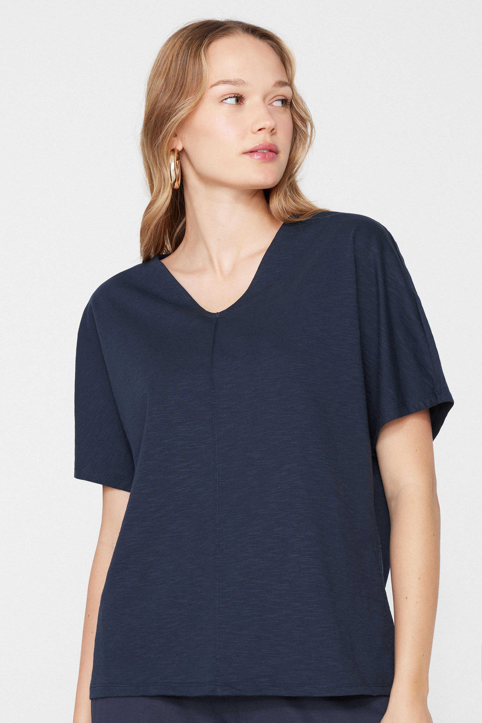 100% Slub Cotton V-Neck T-Shirt