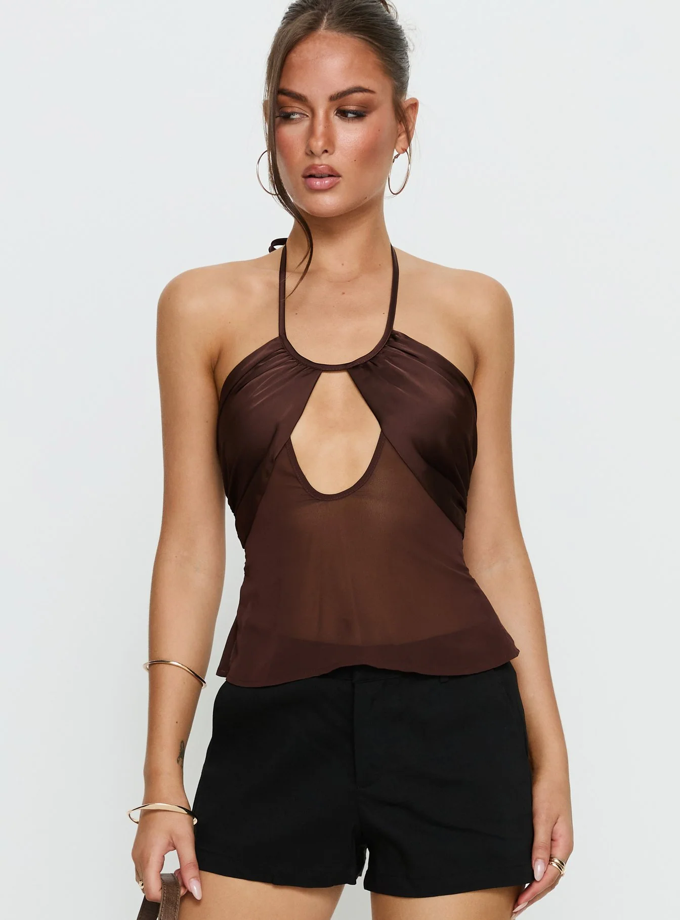 Whisperer Halter Chiffon Top Brown