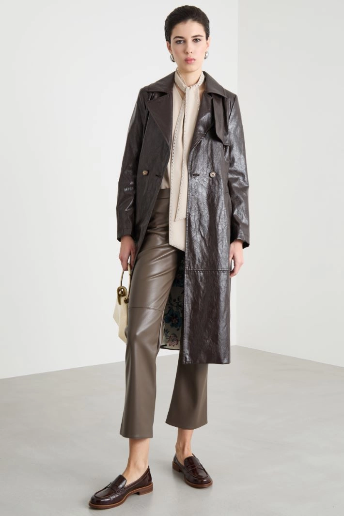 Coated jersey trench coat - BROWN