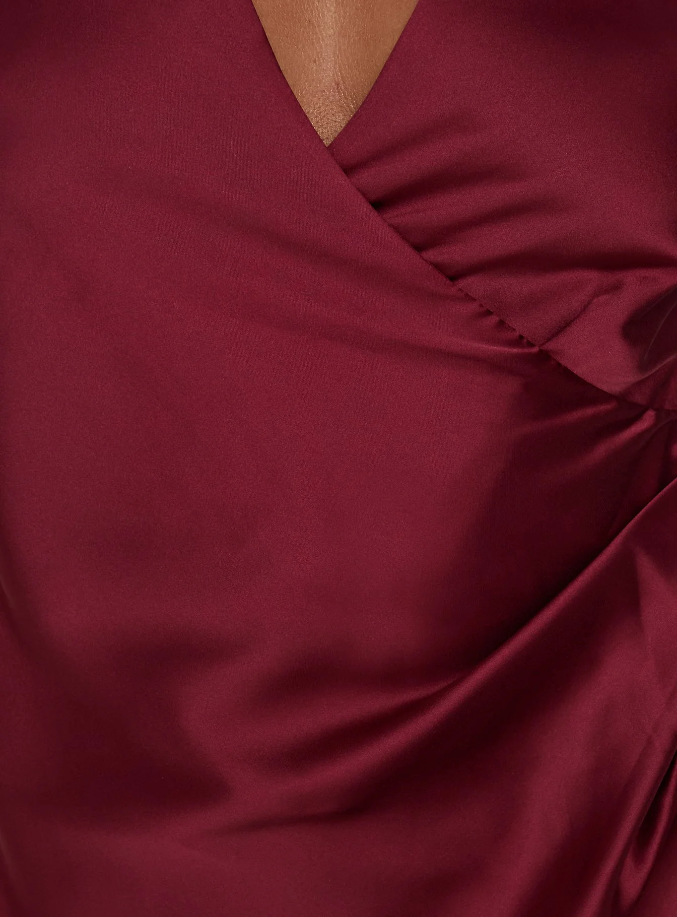 Landree Wrap Halter Satin Mini Dress Burgundy