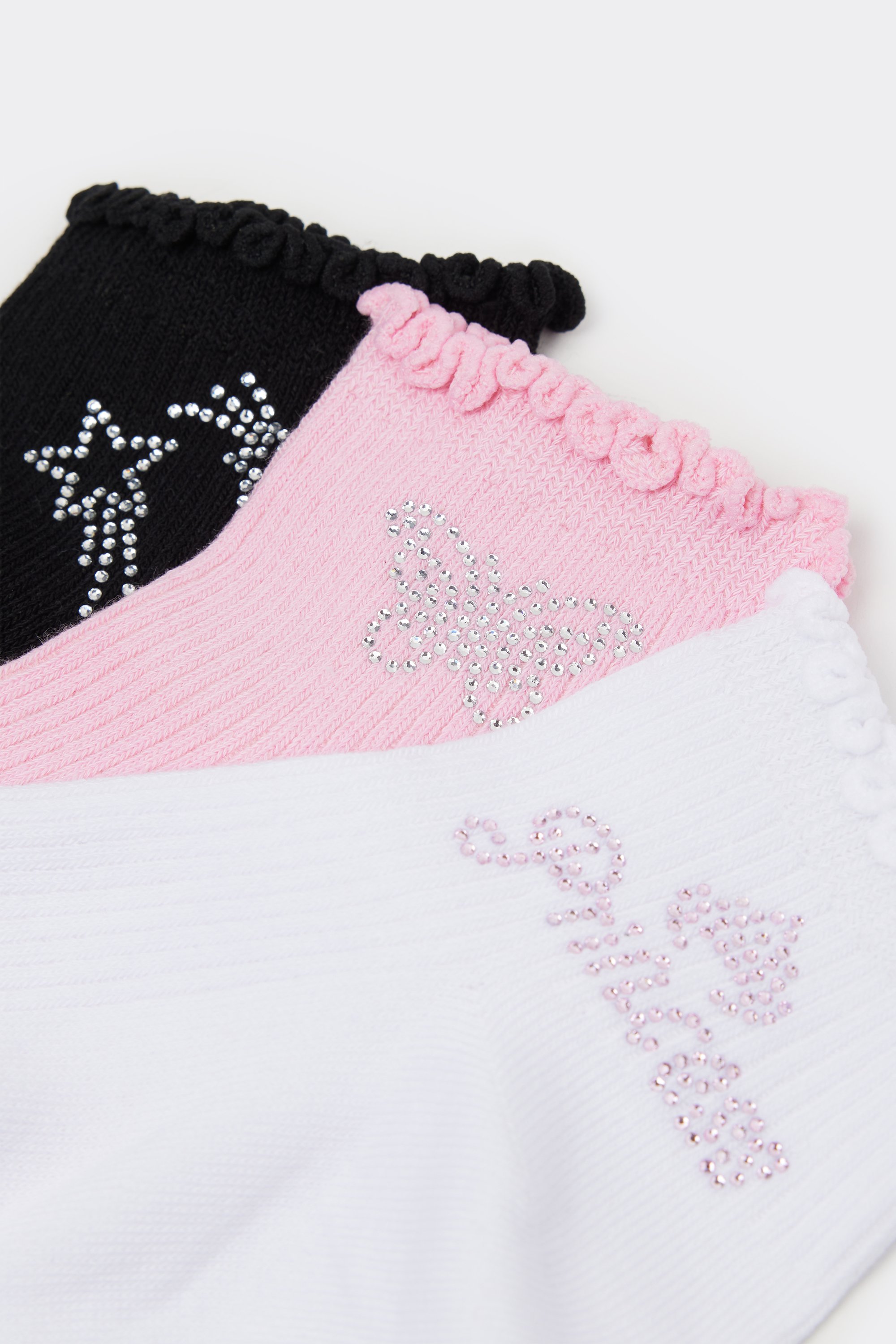 3 Pairs of Girls’ Short Patterned Cotton Sports Socks