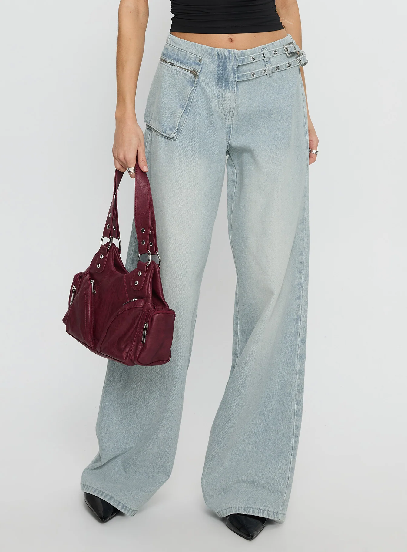 Paltrow Mid Rise Wide Leg Cargo Jeans Faded Blue Wash