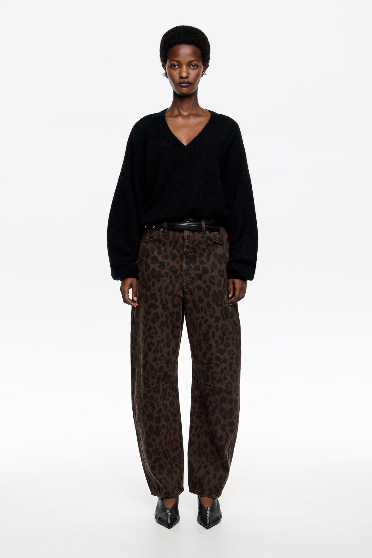 BARREL - Dark brown Leopard Big jeans