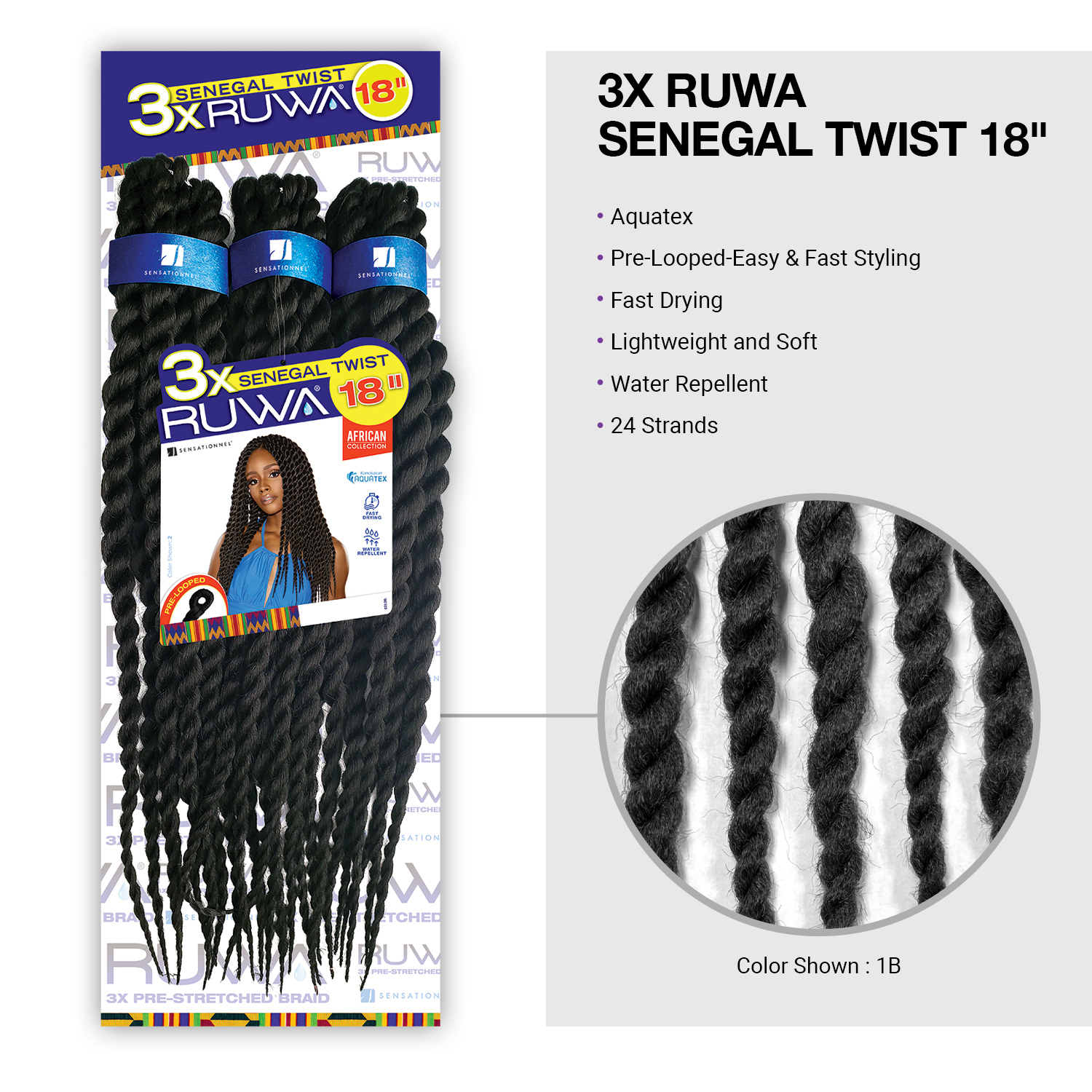 Sensationnel Crochet Braids African Collection 3X Ruwa Senegal Twist 18