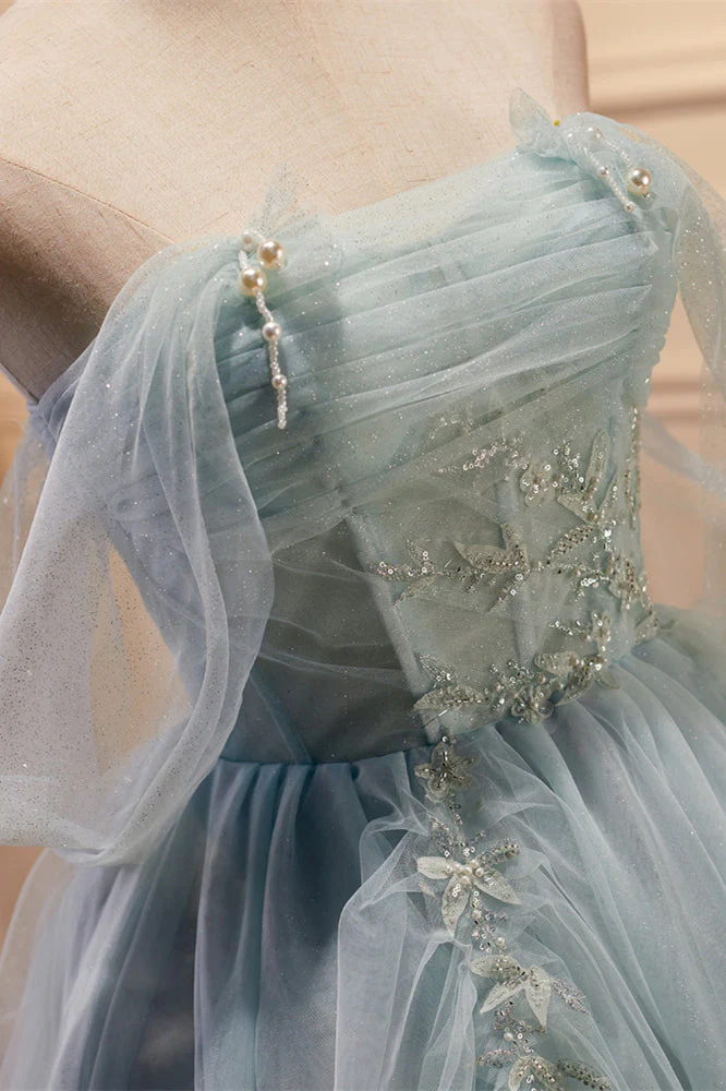 Off the Shoulder Light Green Short Tulle Homecoming Dress