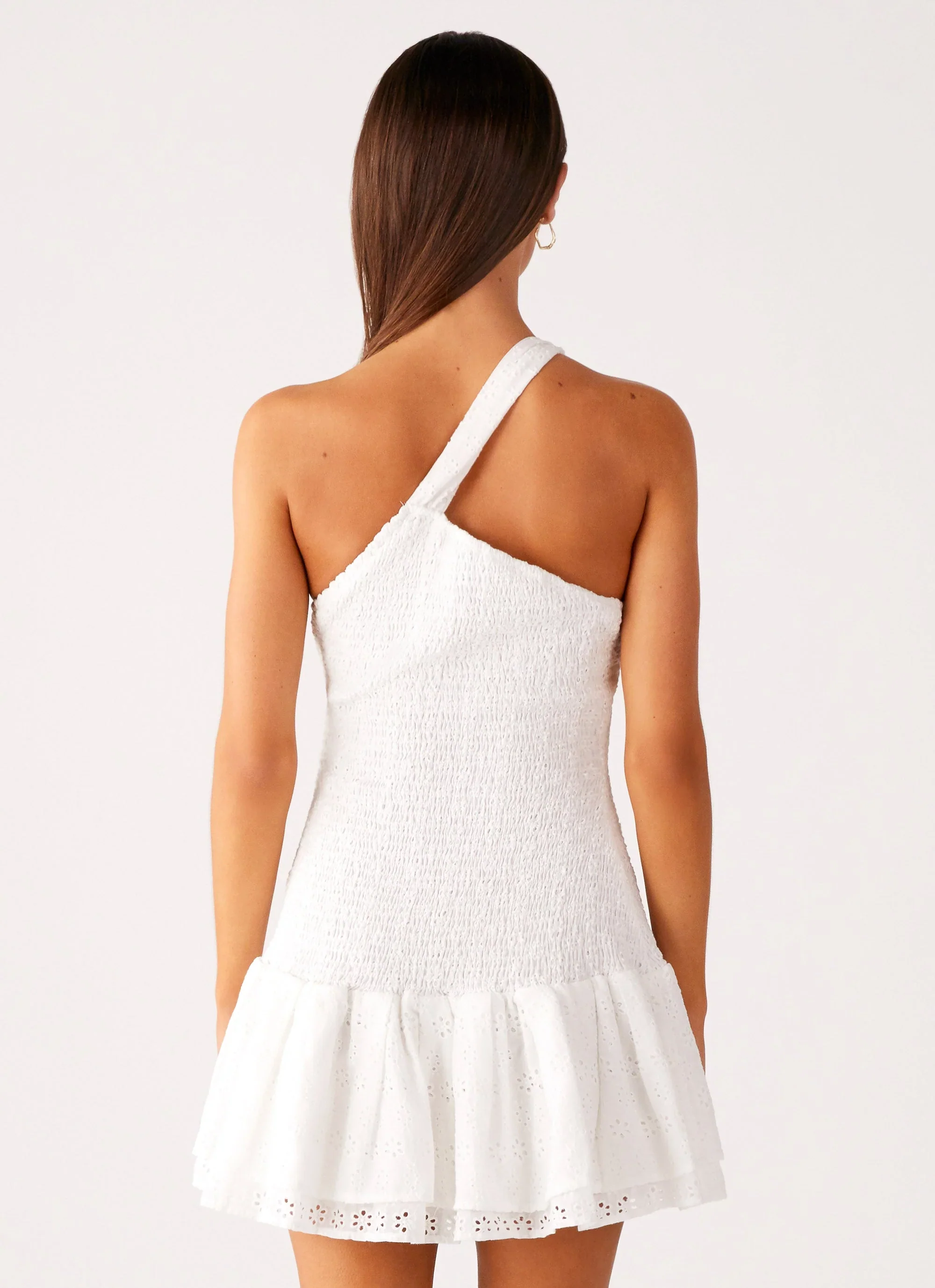 Hestia Drop Waist Shirring Mini Dress - White