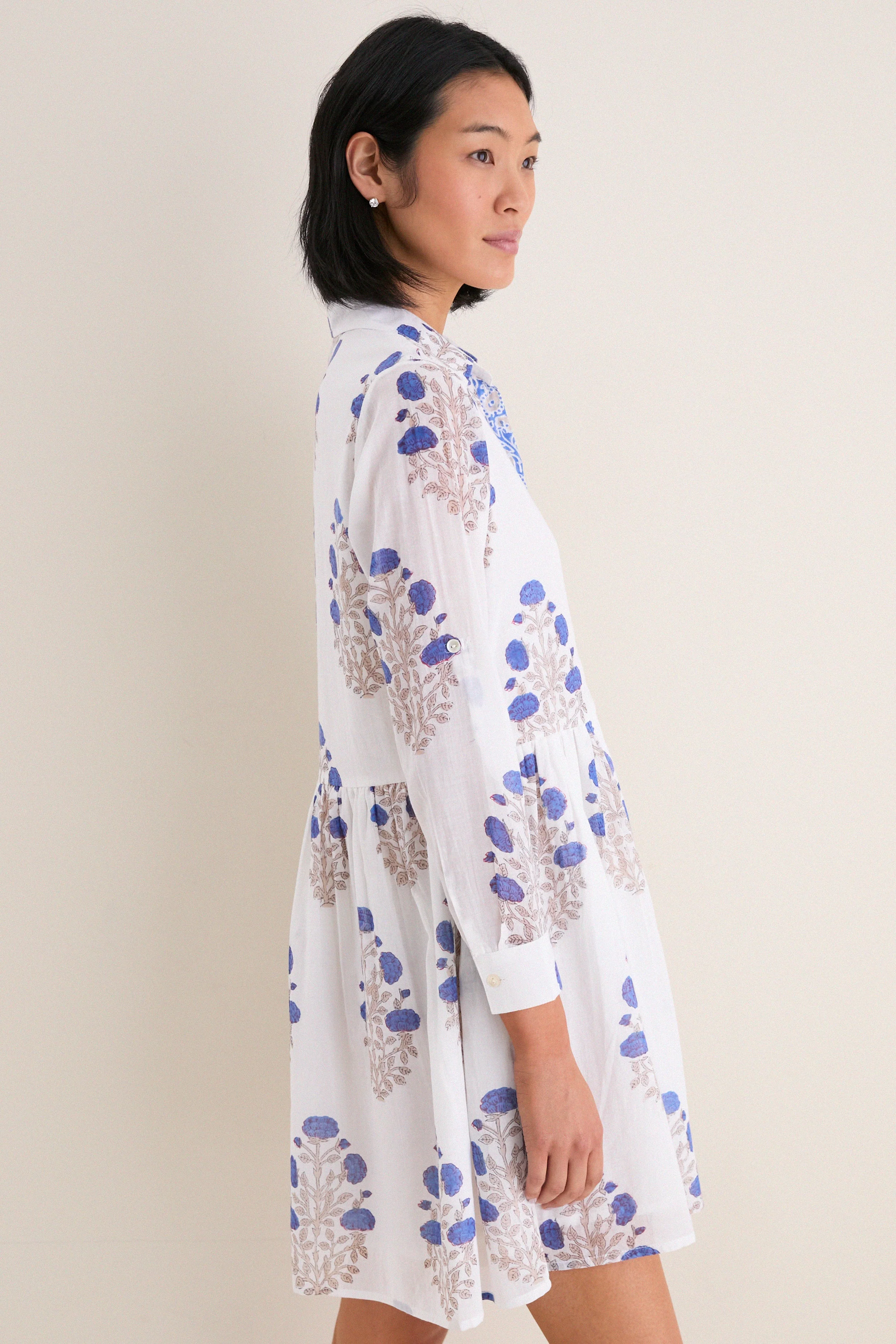 Laguna Blue Long Sleeve Mini Shirt Dress