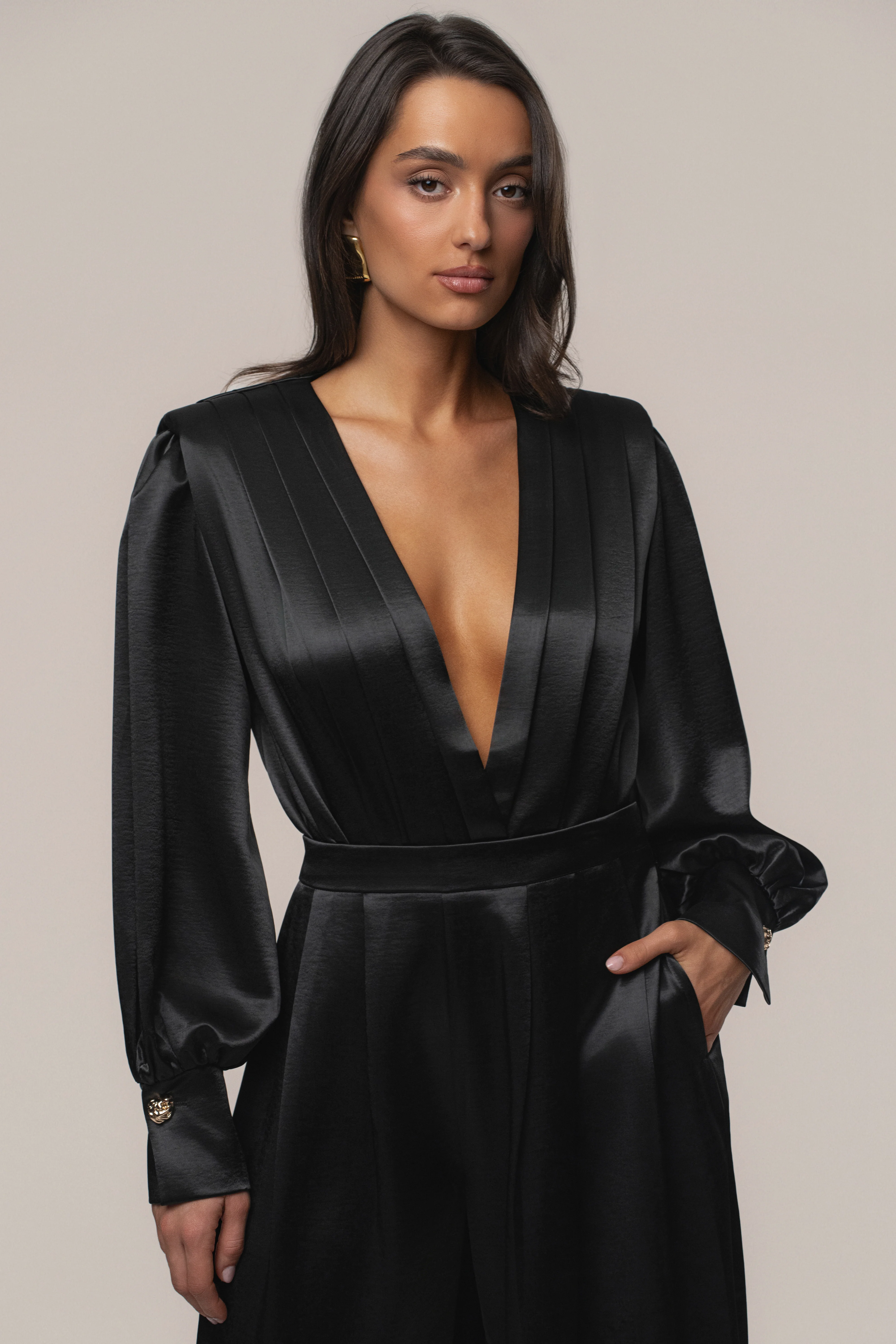 Black Satin Bliss Pleated Pant