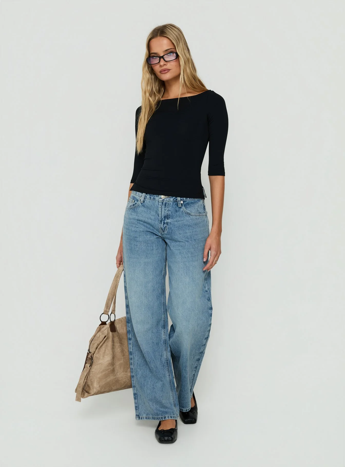 Daily Define Boatneck 3/4 Sleeve Top Black