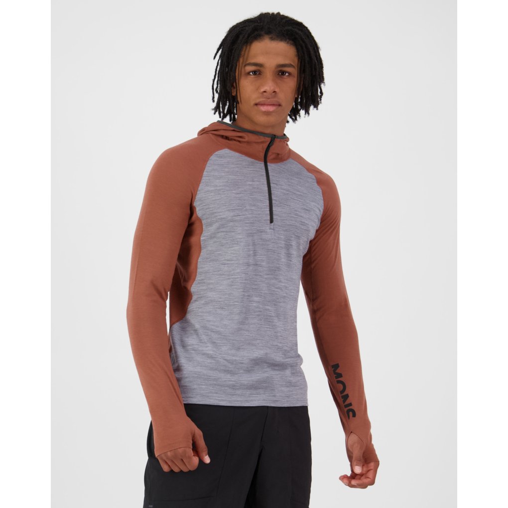 Mons Royale Temple Merino Long Sleeve Hood Men - cinnamon / grey heather
