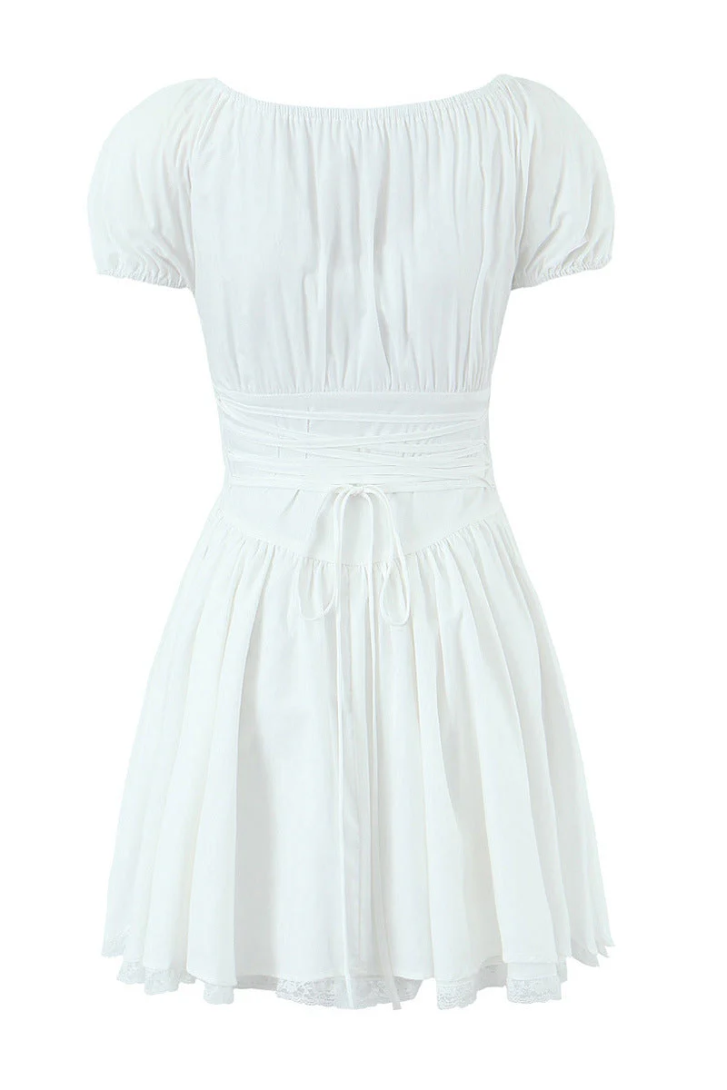 White Lace Patchwork Cotton Short Dress