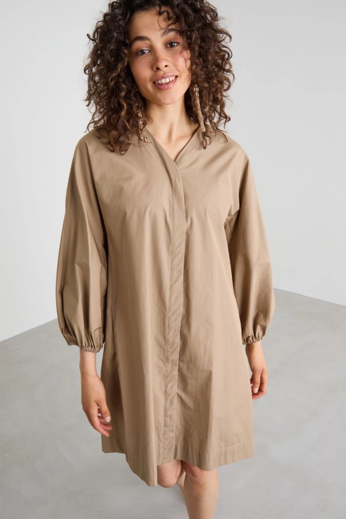 Cotton poplin dress - CAMEL